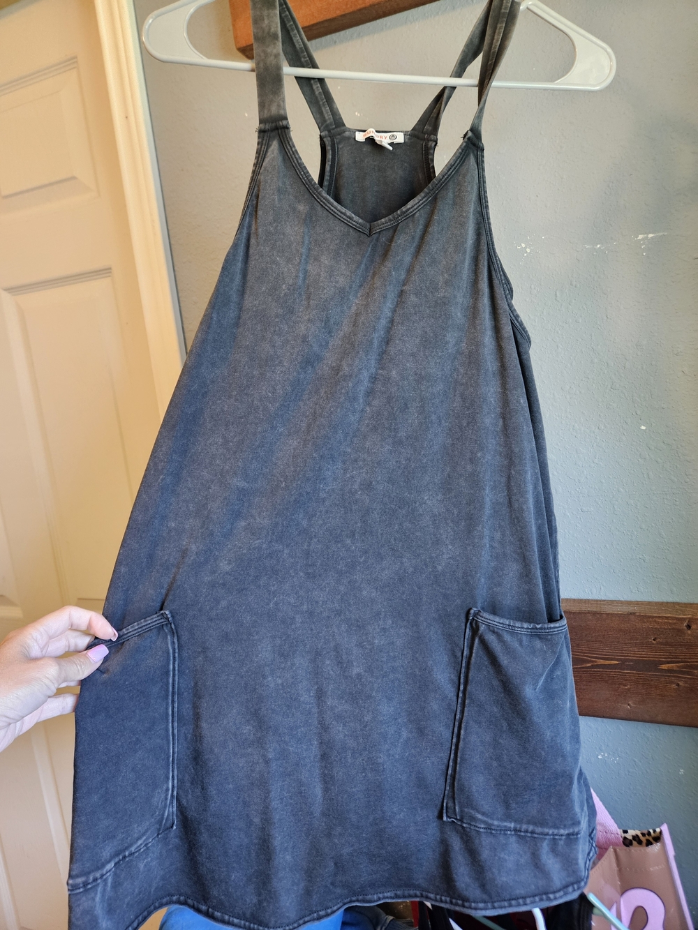 Sundry Washed Charcoal V-Neck Pinafore Dress